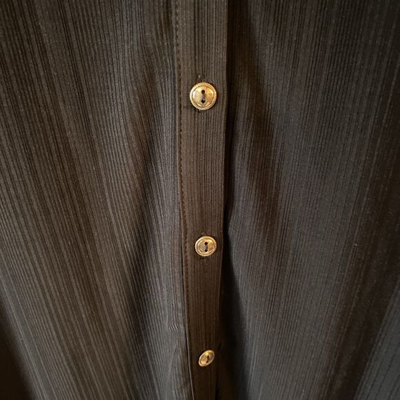 Susan Graver Blouse Women’s Size Medium Black Button Up V Neck - Picture 5 of 8